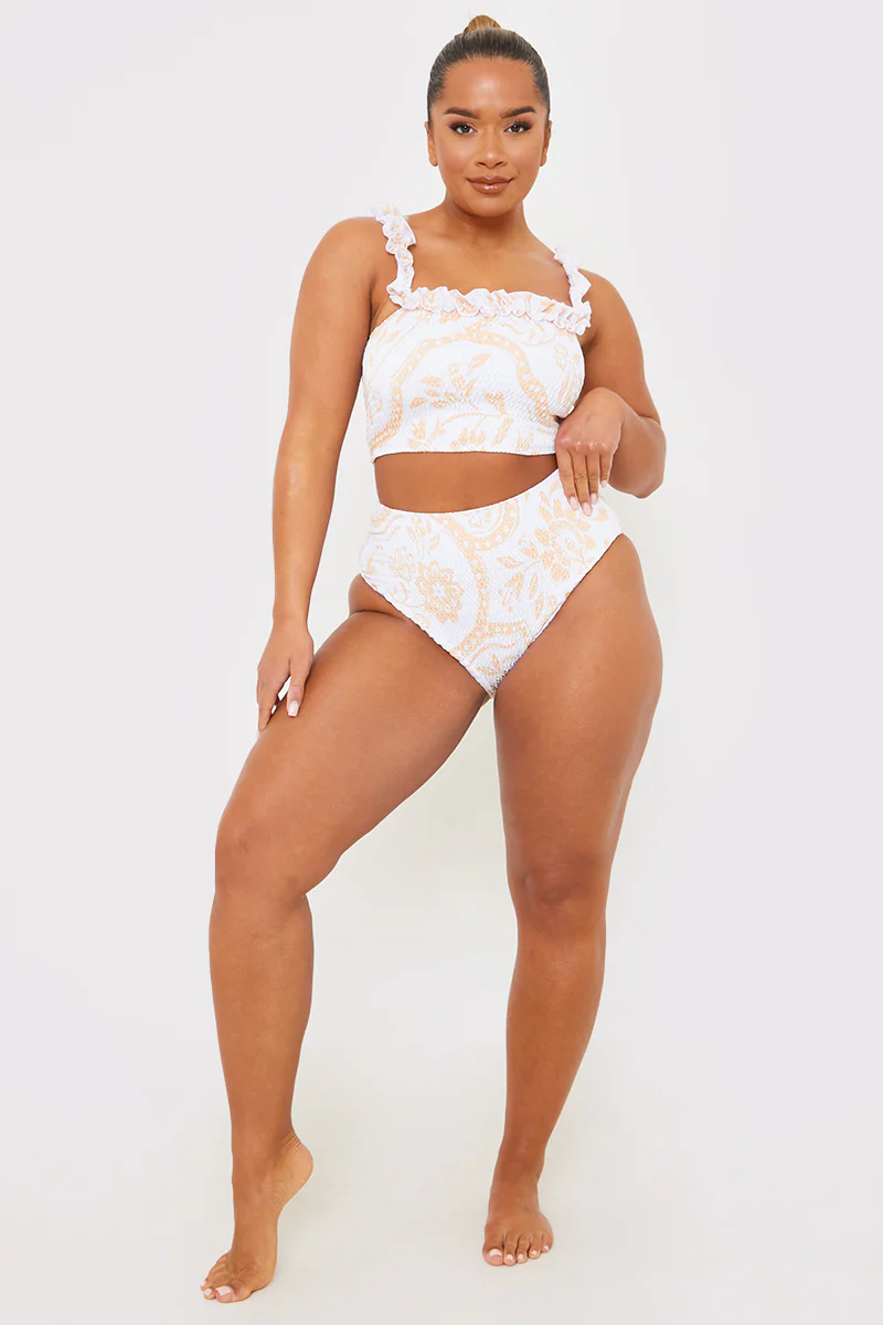 Scarf Print Shirred High Waisted Bikini Bottom - Image 2