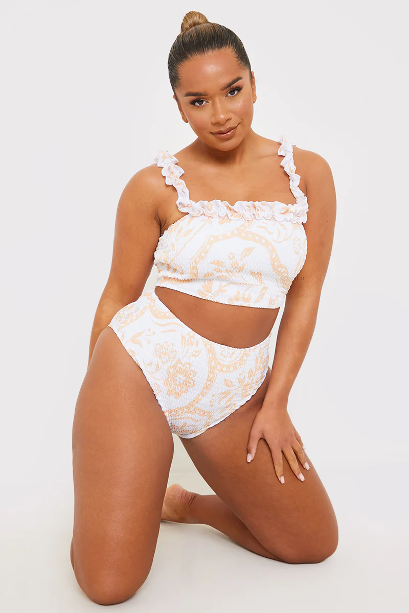 Scarf Print Shirred High Waisted Bikini Bottom - Image 7