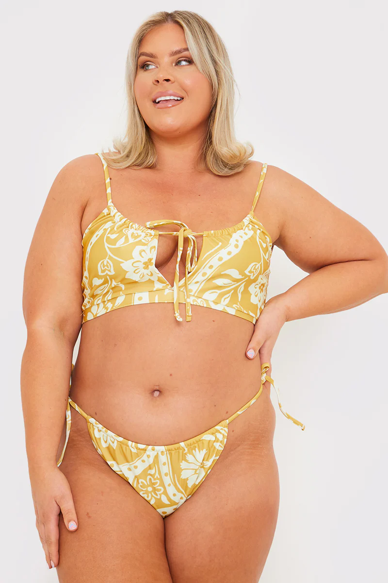 Scarf Print Tie Front Scoop Neck Bikini Top - Image 5
