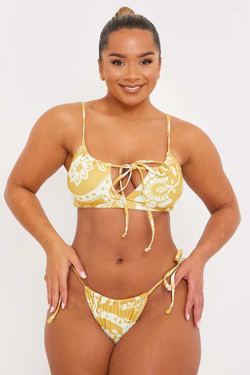 Scarf Print Tie Front Scoop Neck Bikini Top - Image 7