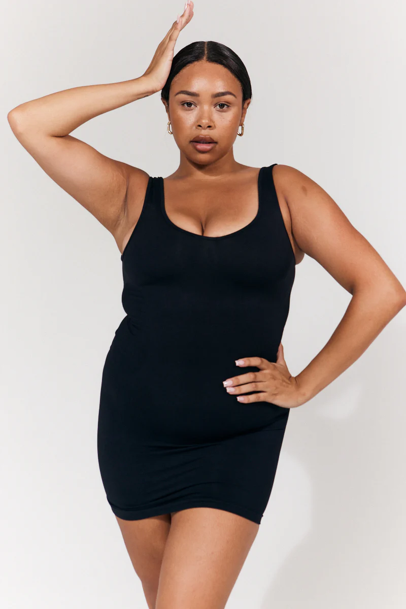 Seamless Plunge Neck Snatched Shapewear Mini Dress - Image 3