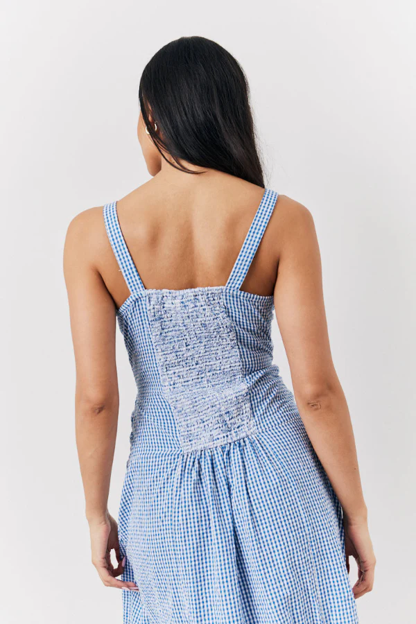 Blue Seersucker Gingham Milkmaid Midaxi Dress - Image 4