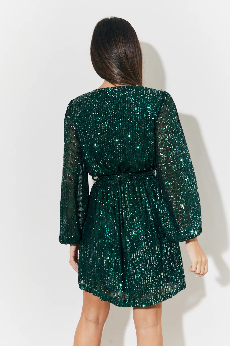 Sequin Balloon Sleeve Skater Mini Dress - Image 3