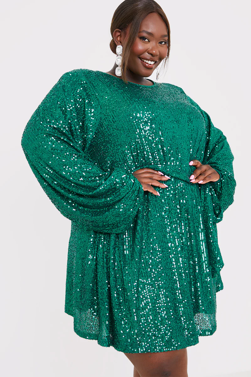 Sequin Belted Balloon Sleeve Mini Dress - Image 21