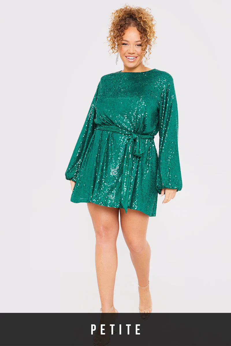 Sequin Belted Balloon Sleeve Mini Dress - Image 36