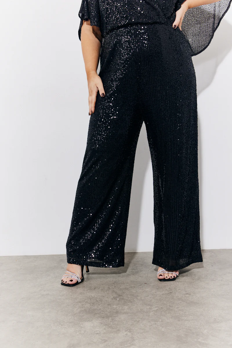 Black Sequin Cape Style Wide Leg Jumpsuit - Image 3