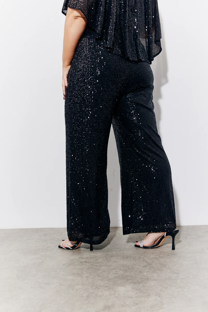 Black Sequin Cape Style Wide Leg Jumpsuit - Image 6
