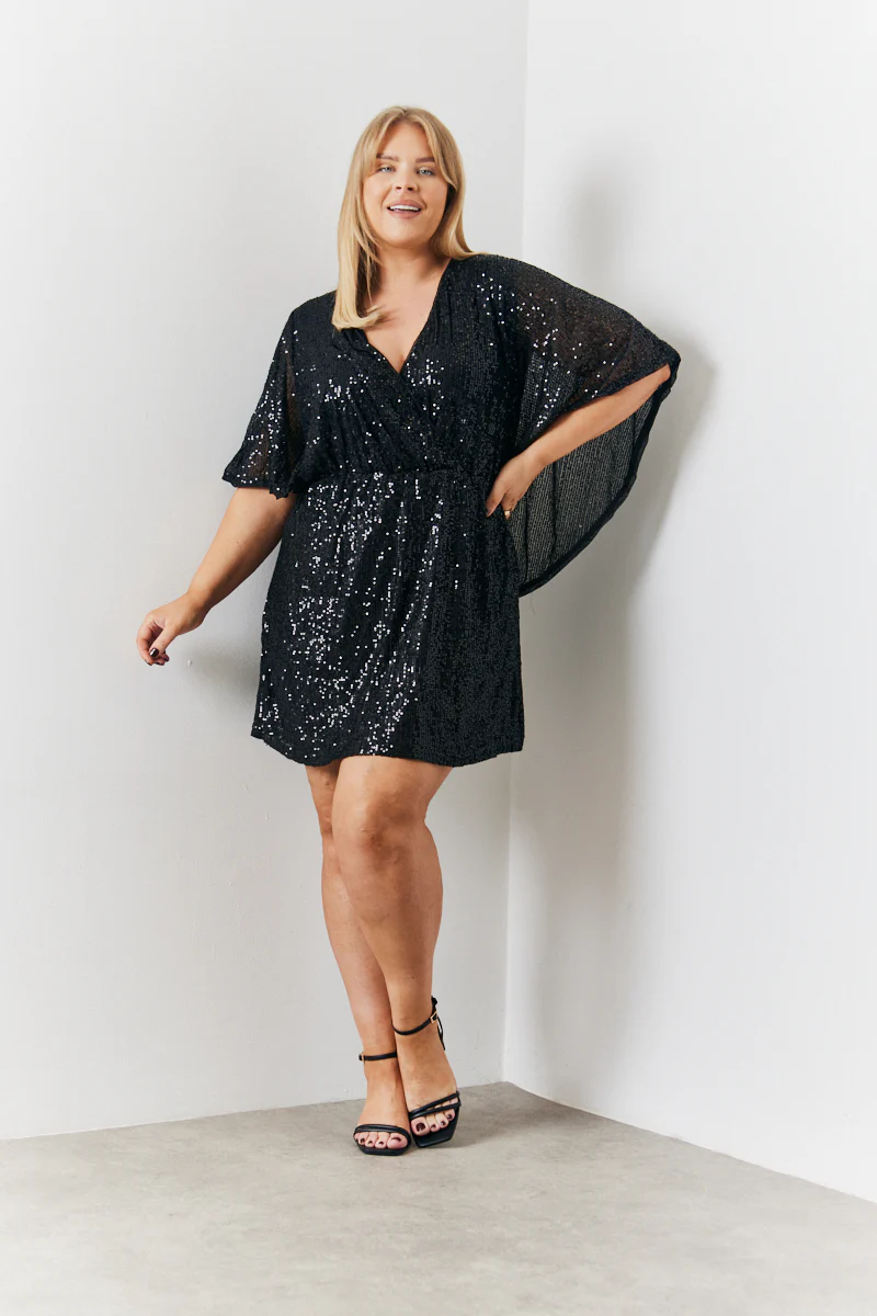 Sequin Drape Detail Wrap Front Mini Dress - Image 2