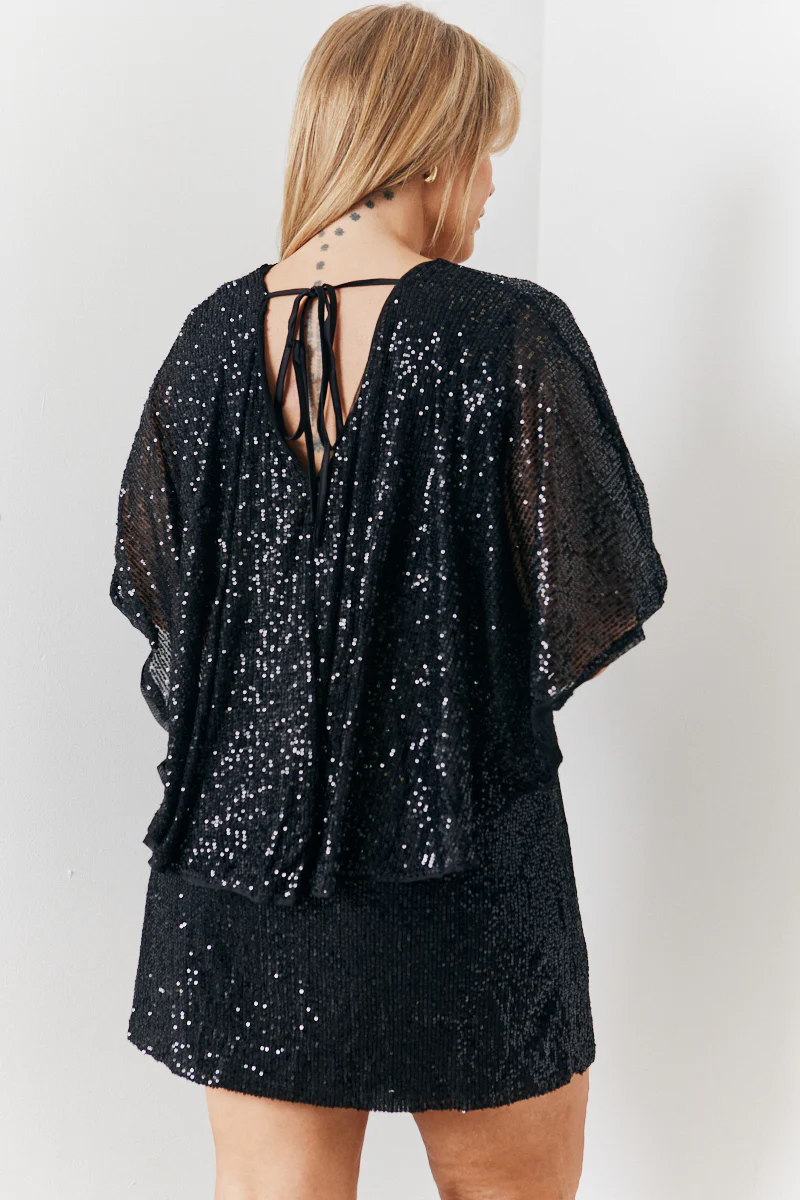 Sequin Drape Detail Wrap Front Mini Dress - Image 3