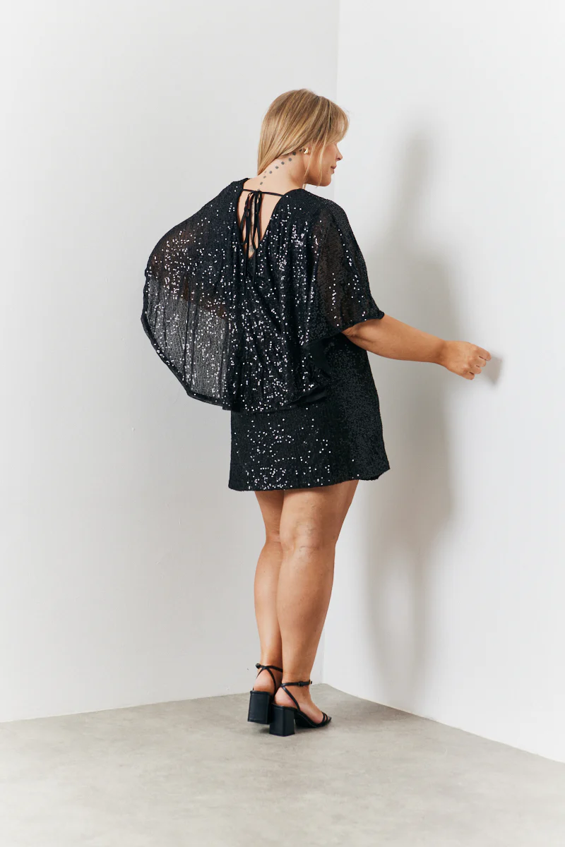 Sequin Drape Detail Wrap Front Mini Dress - Image 4