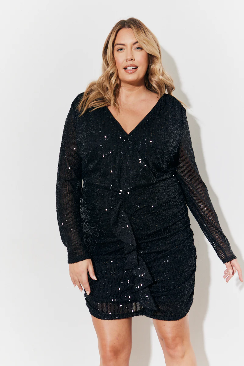 Sequin Draped Frill Front Mini Dress - Image 5