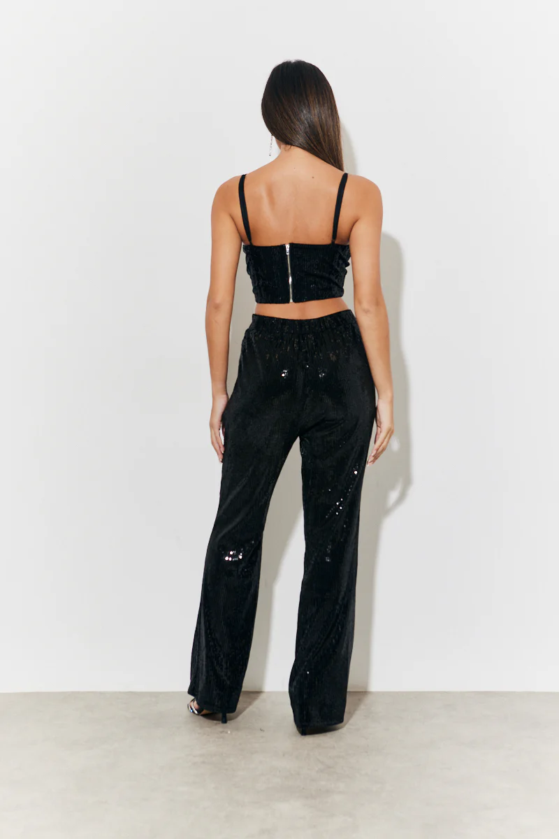 Velvet Sequin Fit and Flare Co-Ord Trouser - Image 3