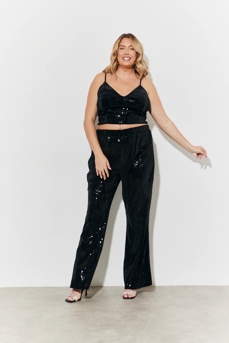 Velvet Sequin Fit and Flare Co-Ord Trouser - Image 5