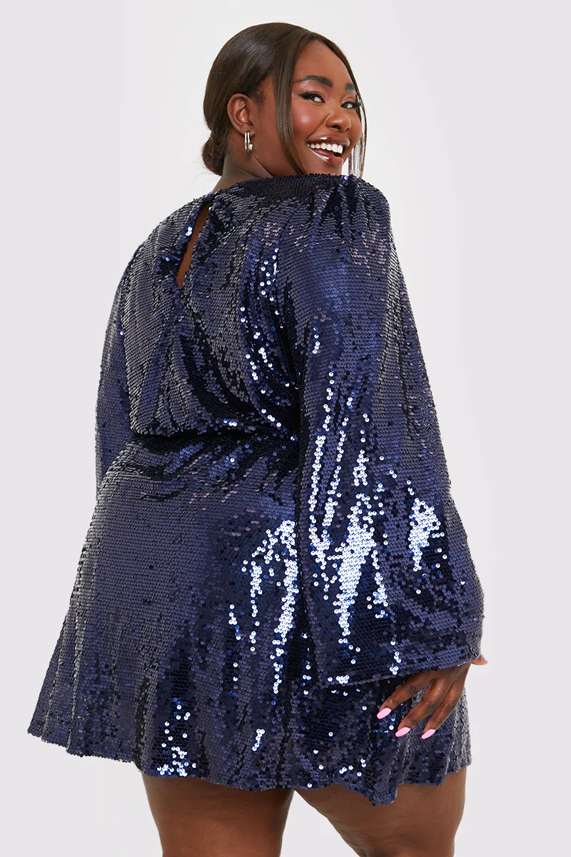 Sequin Kimono Sleeve Drape Tie Dress - Image 7