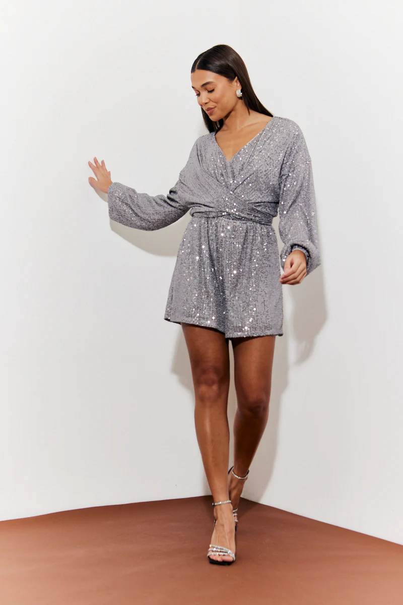 Sequin Multi Front Knot Playsuit - Image 2
