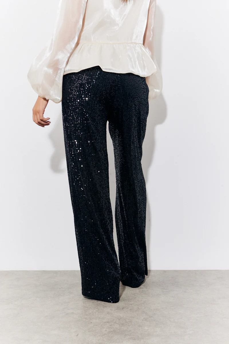 Black Sequin Wide Leg Trouser - Image 4