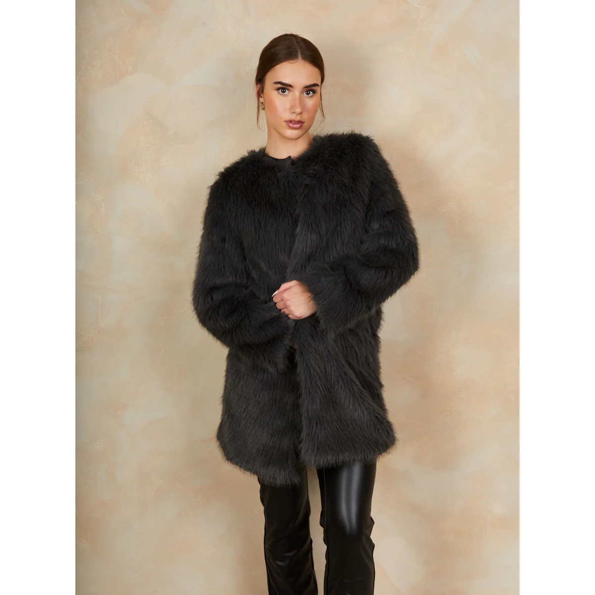 Shaggy Faux Fur Coat in Grey - Image 2