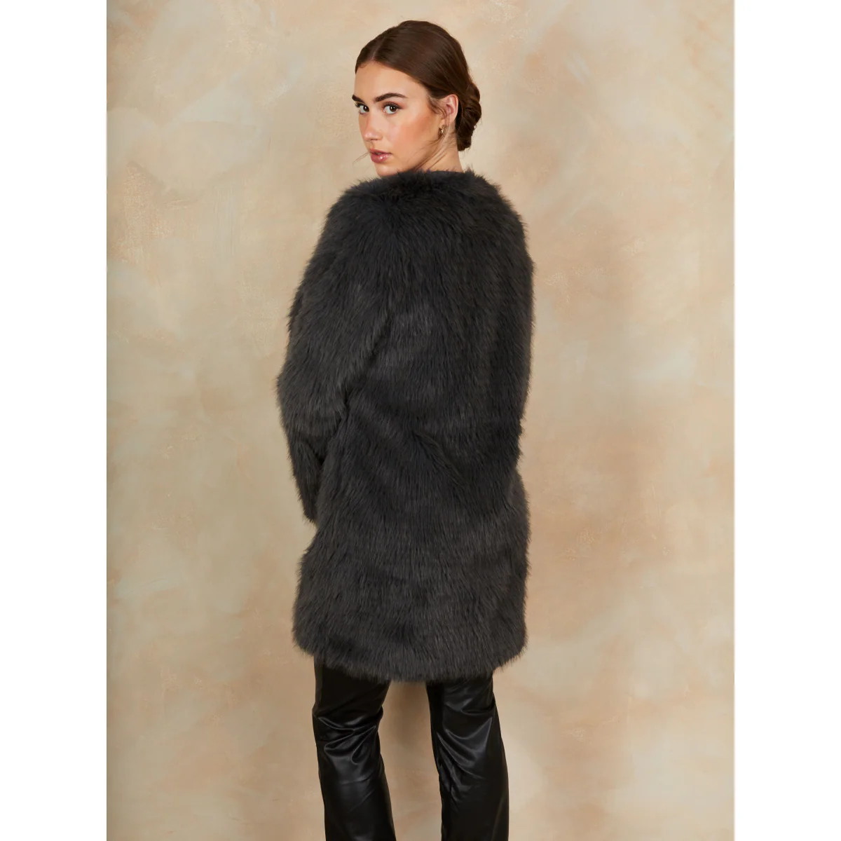 Shaggy Faux Fur Coat in Grey - Image 4