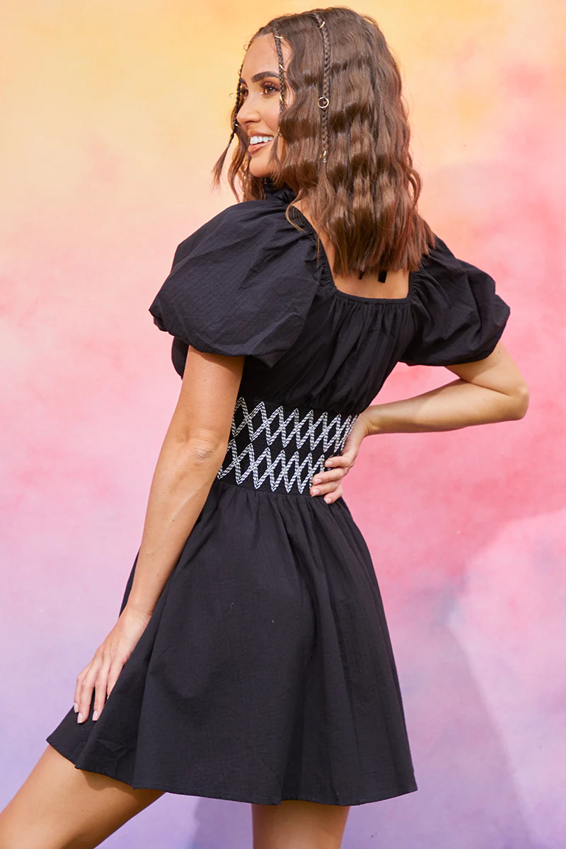 Short Sleeve Milkmaid Dress With Embroidery Detail - Image 4