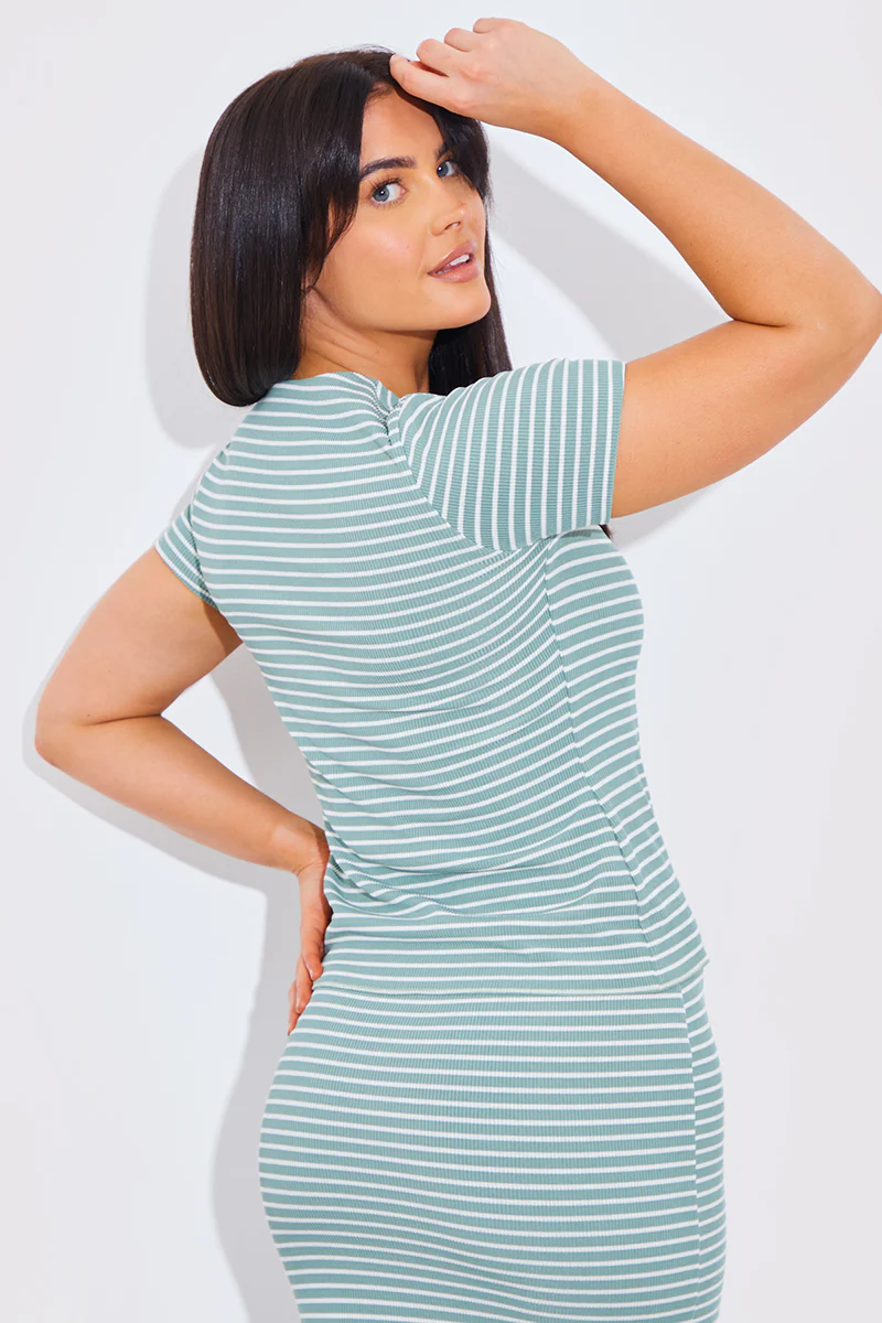Short Sleeve Stripe Reversible Co-Ord Top - Image 7