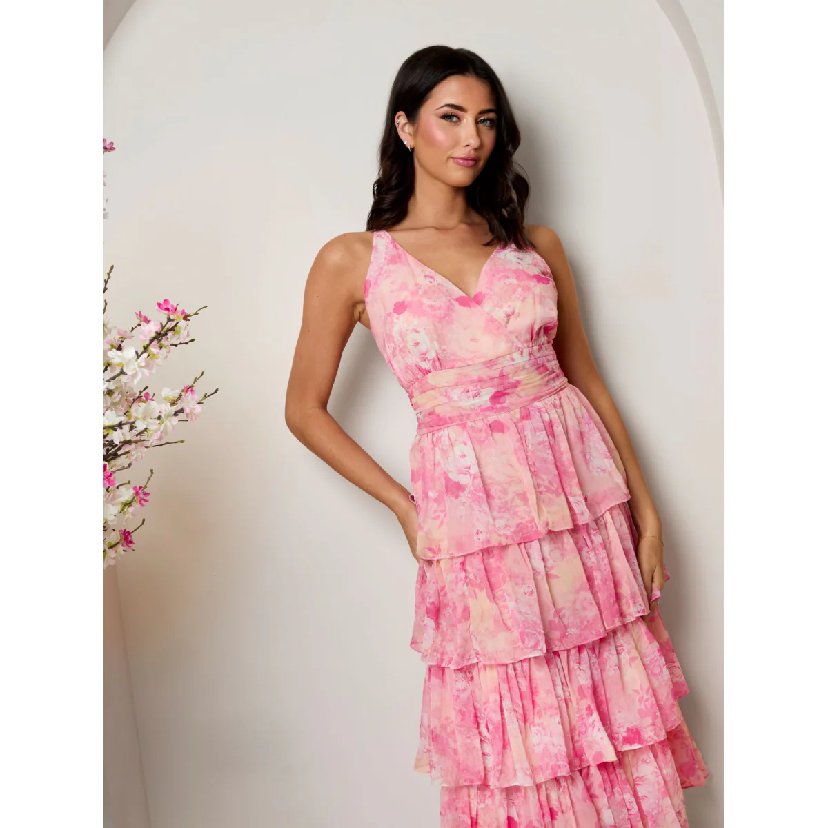 Chi Chi London Sleeveless Floral Print Midi Dress in Pink - Image 3