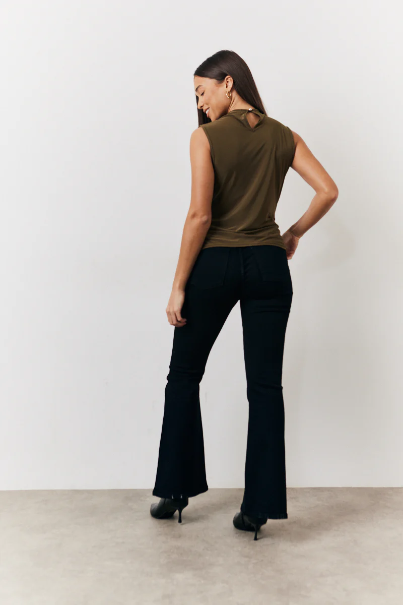 Khaki Slinky Cowl Front Sleeveless Top - Image 4