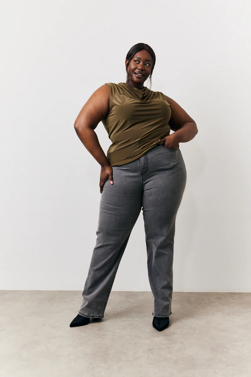 Khaki Slinky Cowl Front Sleeveless Top - Image 6