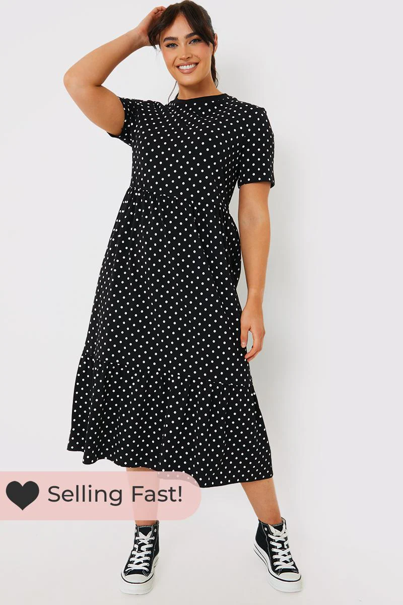 Polka Dot Smock Midaxi T-Shirt Dress - Image 2