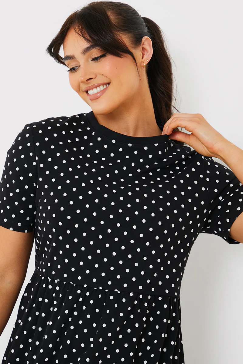 Polka Dot Smock Midaxi T-Shirt Dress - Image 4