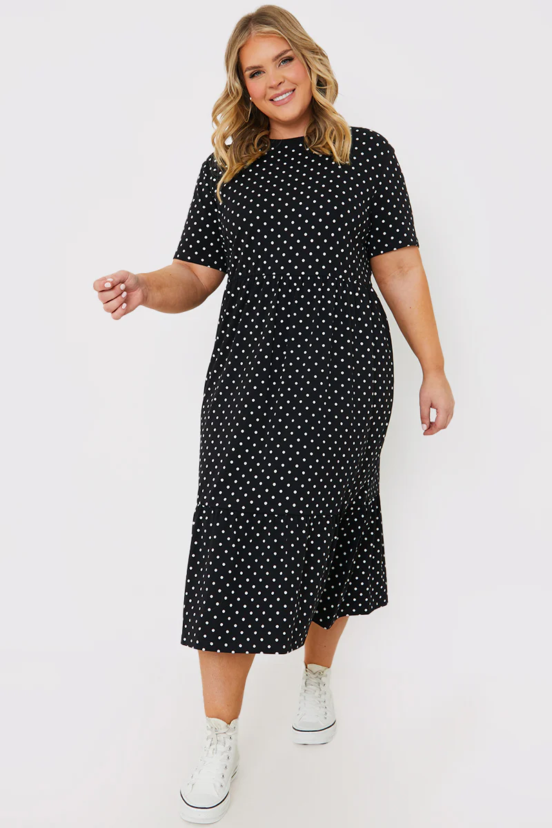 Polka Dot Smock Midaxi T-Shirt Dress - Image 6