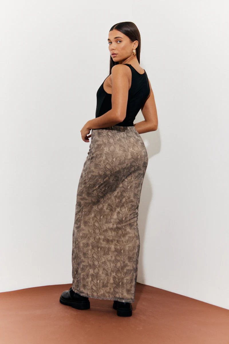 Snake Skin Printed Mesh Skirt - Image 4