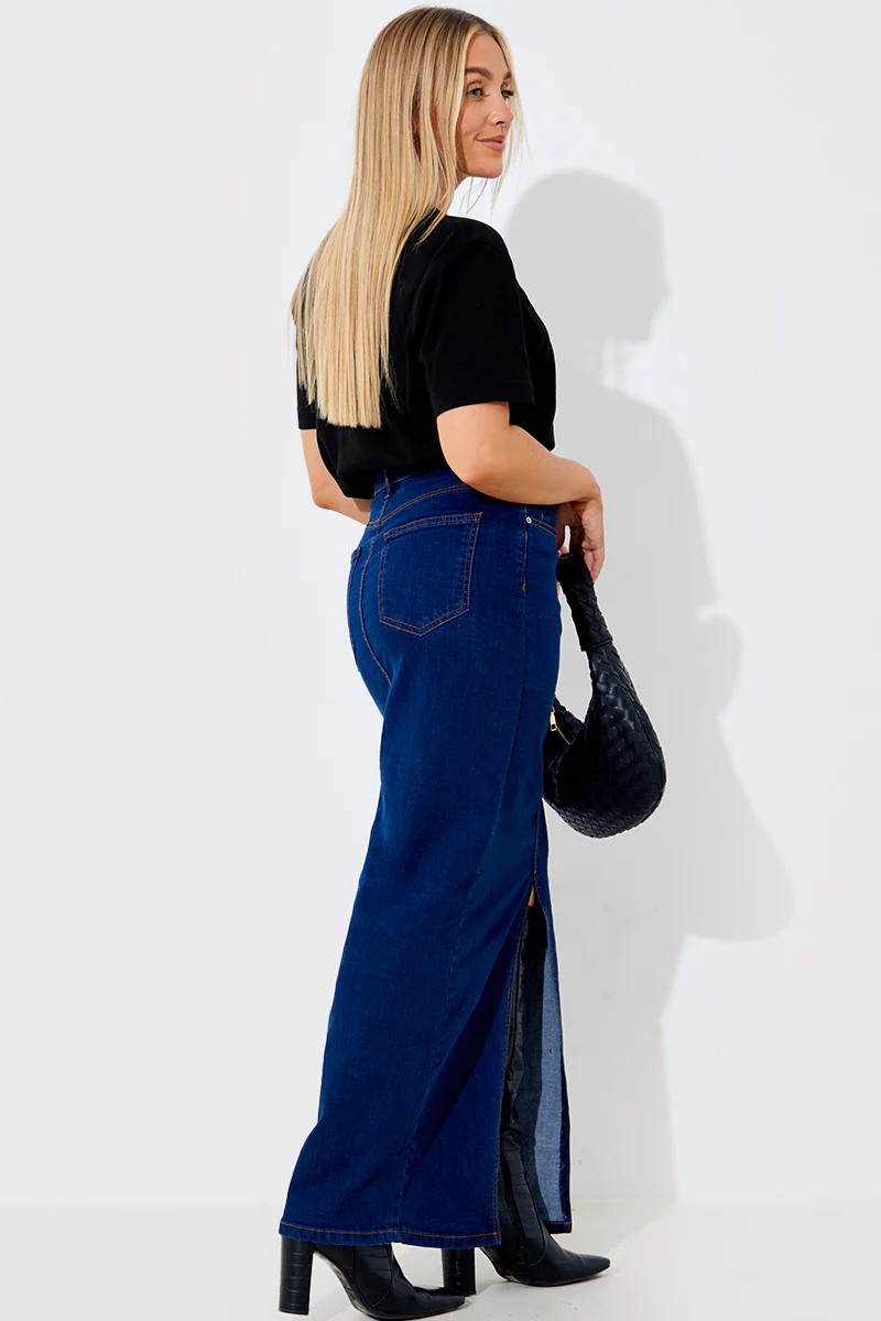 Split Detail Denim Maxi Skirt - Image 2