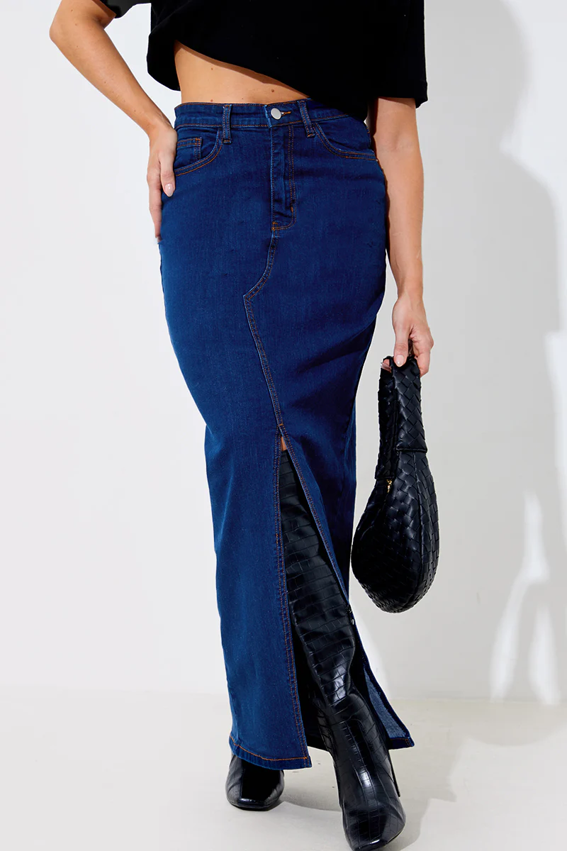 Split Detail Denim Maxi Skirt - Image 3
