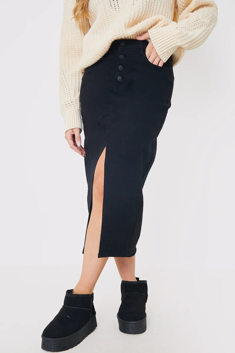 Split Hem Denim Midi Skirt - Image 2