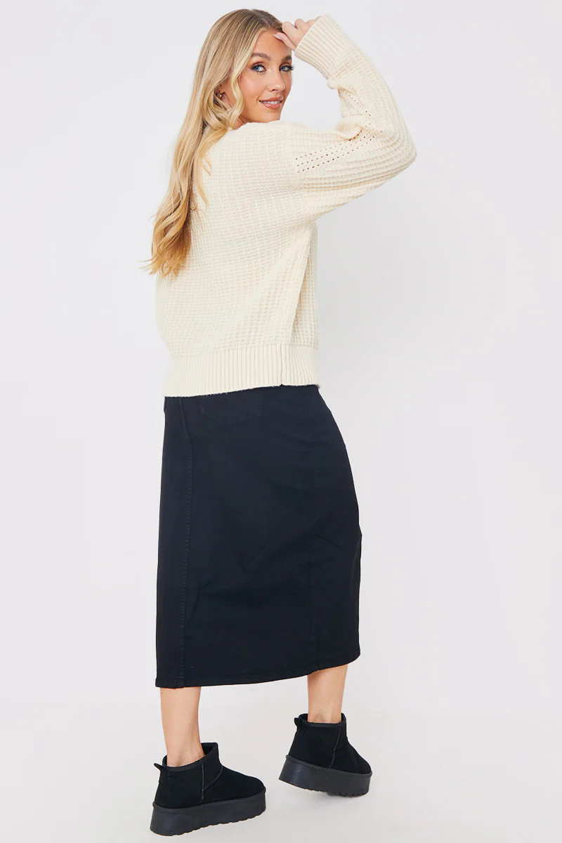 Split Hem Denim Midi Skirt - Image 3