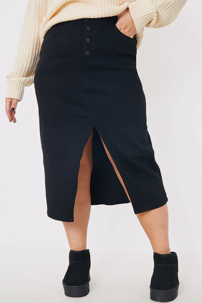 Split Hem Denim Midi Skirt - Image 6