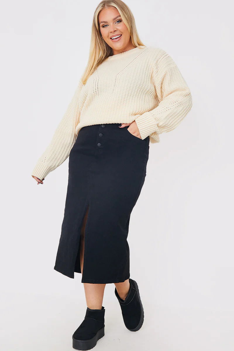 Split Hem Denim Midi Skirt - Image 8