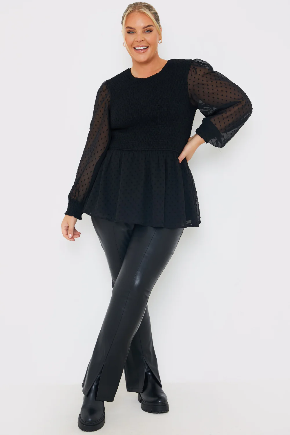 PU Split Hem Flare Trousers