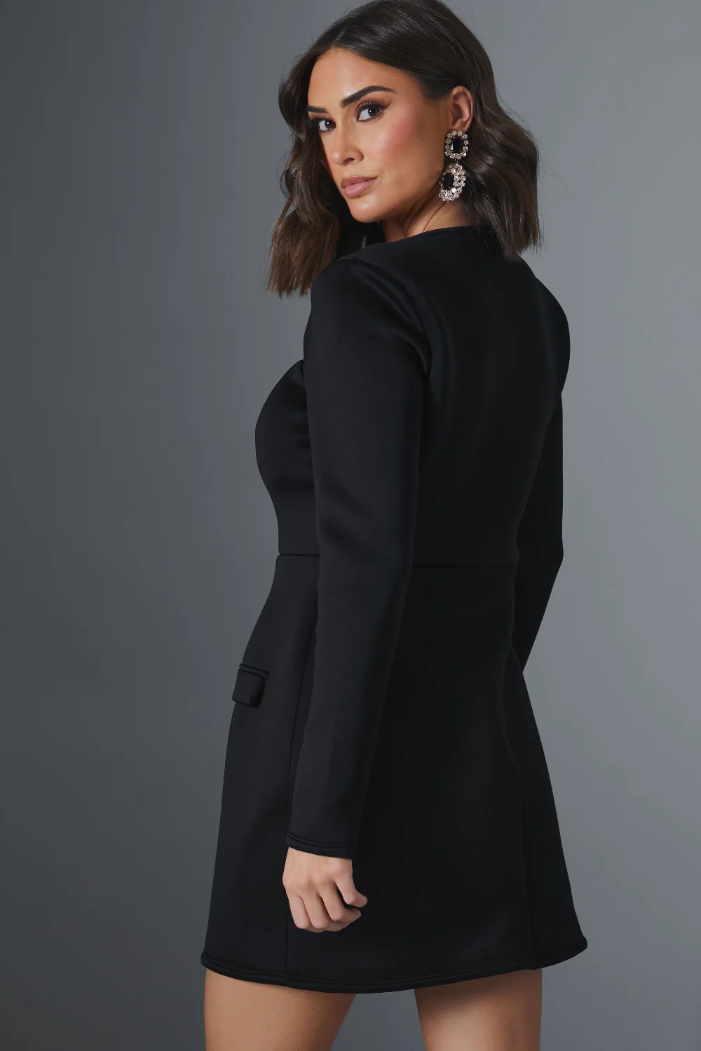 Square Neck Cinched Waist Structured Mini Dress - Image 4