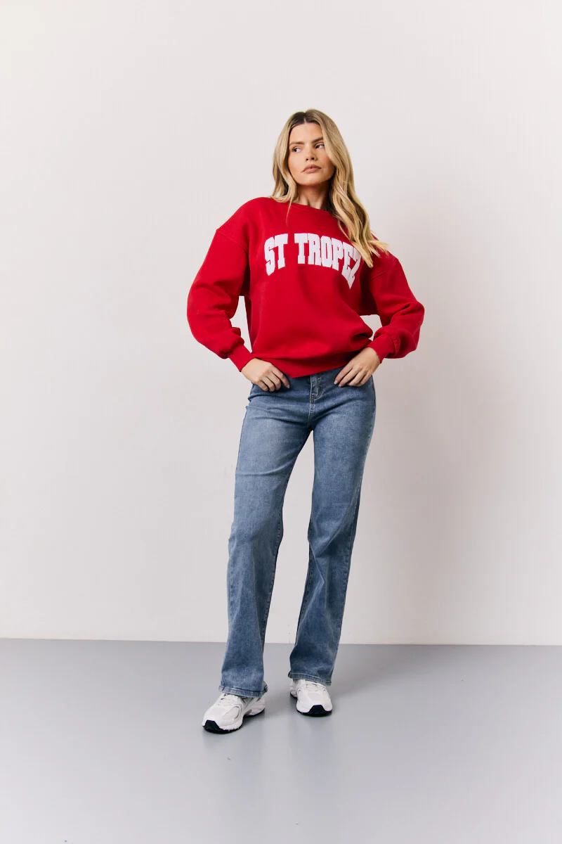 Red St Tropez Embroidered Slogan Sweatshirt - Image 2