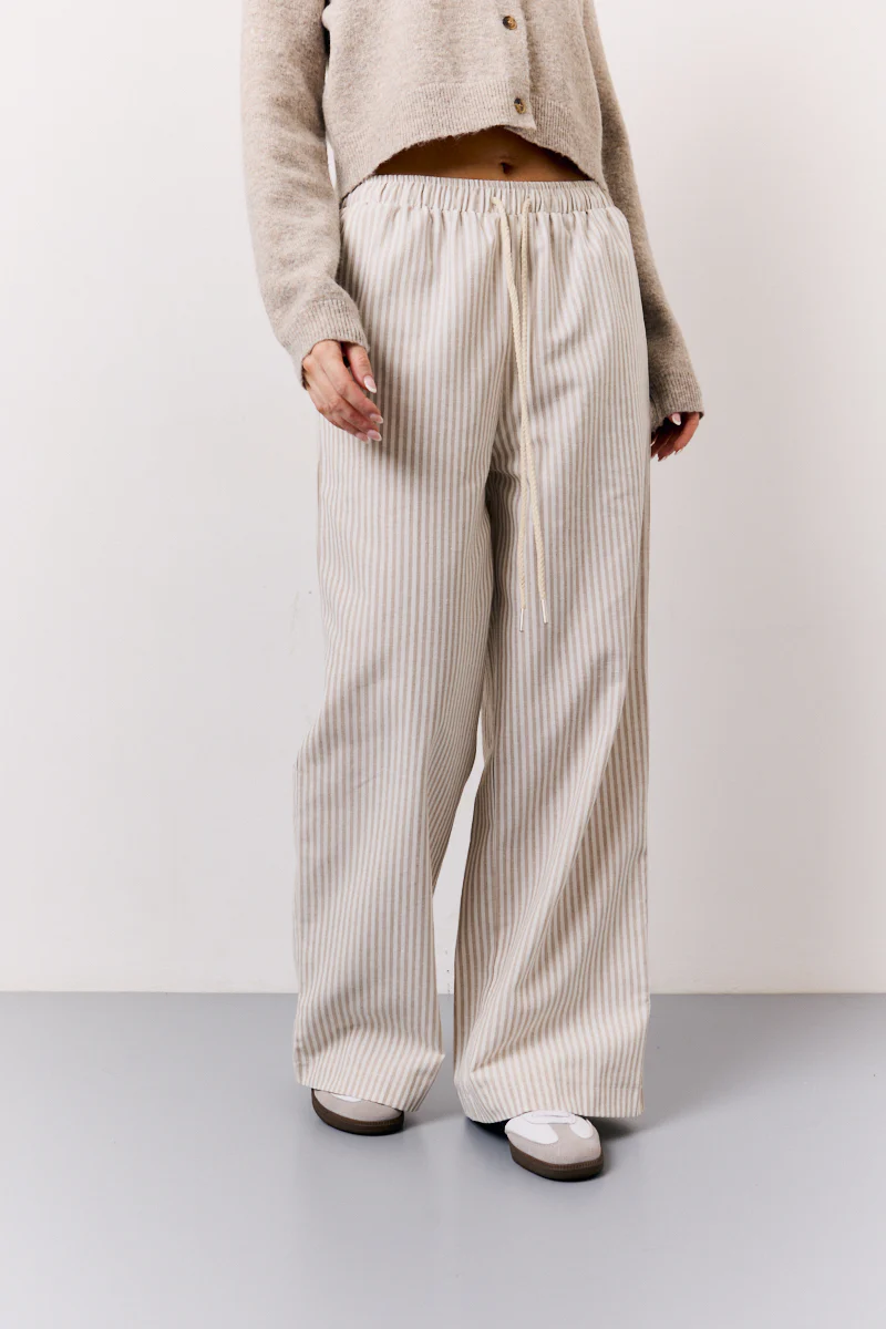 Stone Linen Look Stripe Trouser - Image 2