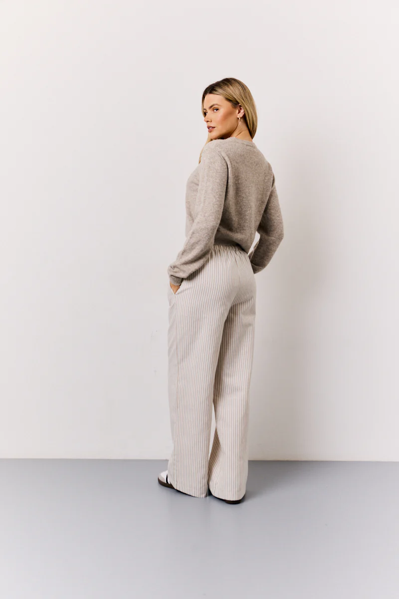 Stone Linen Look Stripe Trouser - Image 3