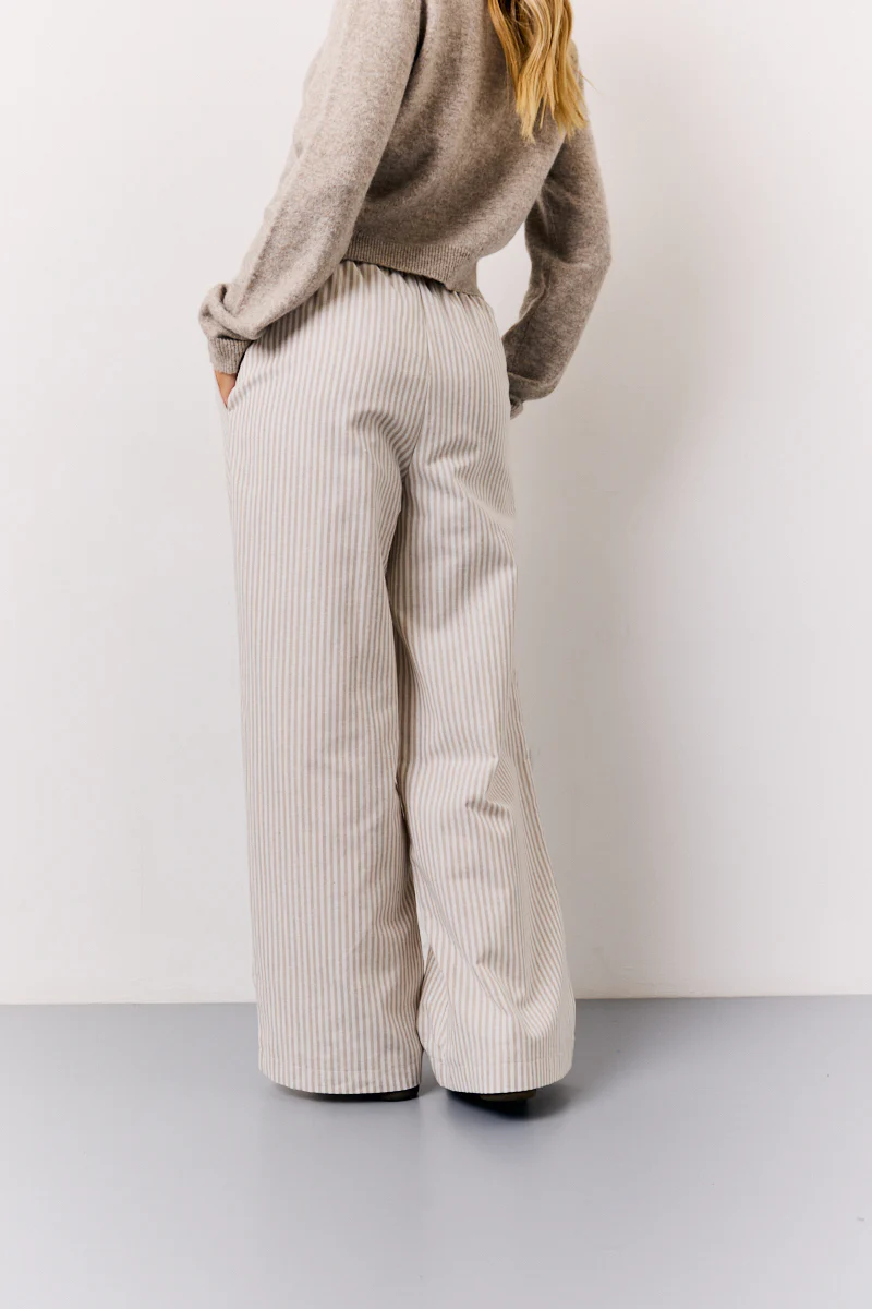 Stone Linen Look Stripe Trouser - Image 4