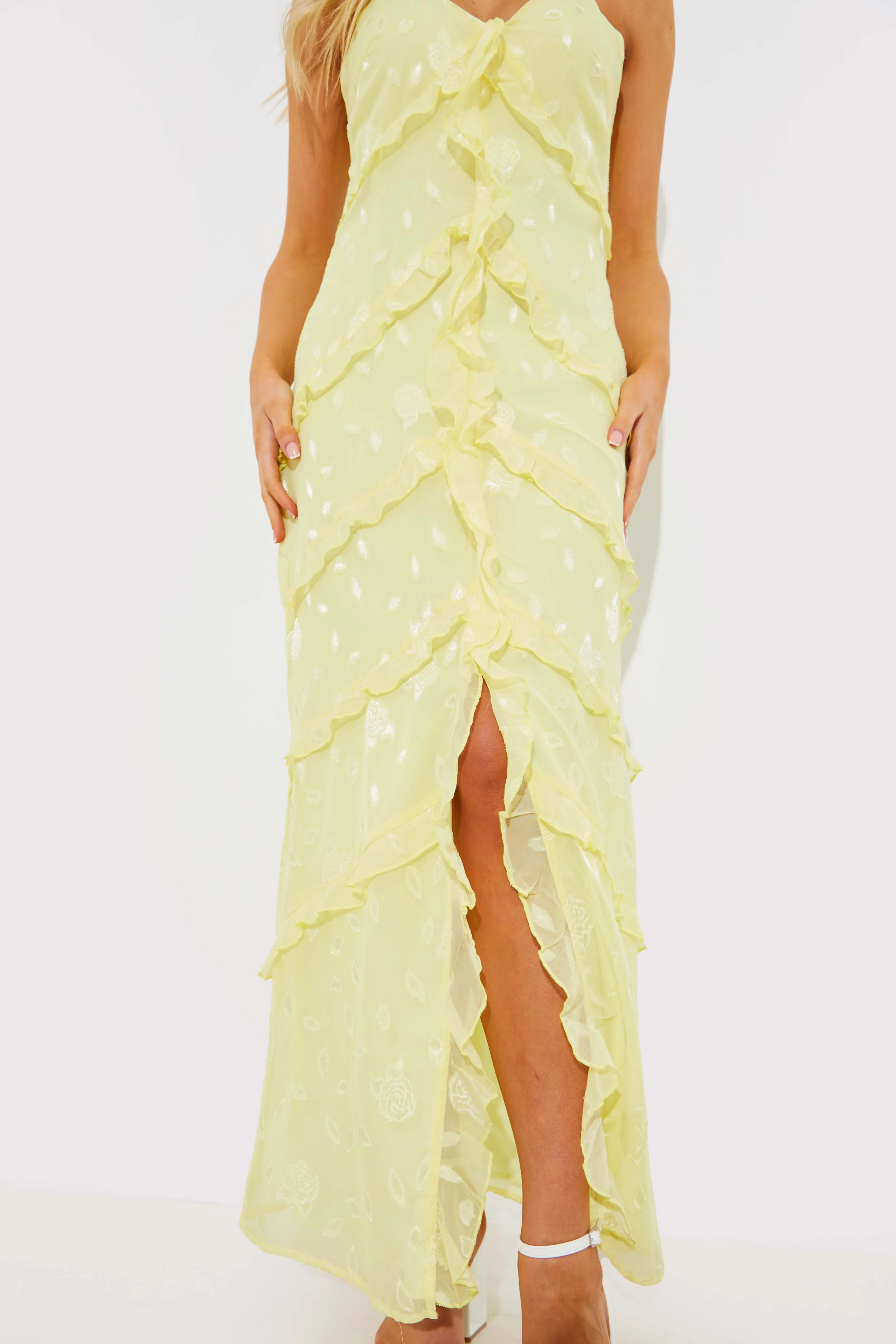 Strappy Floral Jacquard Ruffle Maxi Dress - Image 2