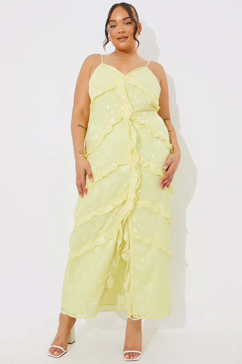 Strappy Floral Jacquard Ruffle Maxi Dress - Image 4