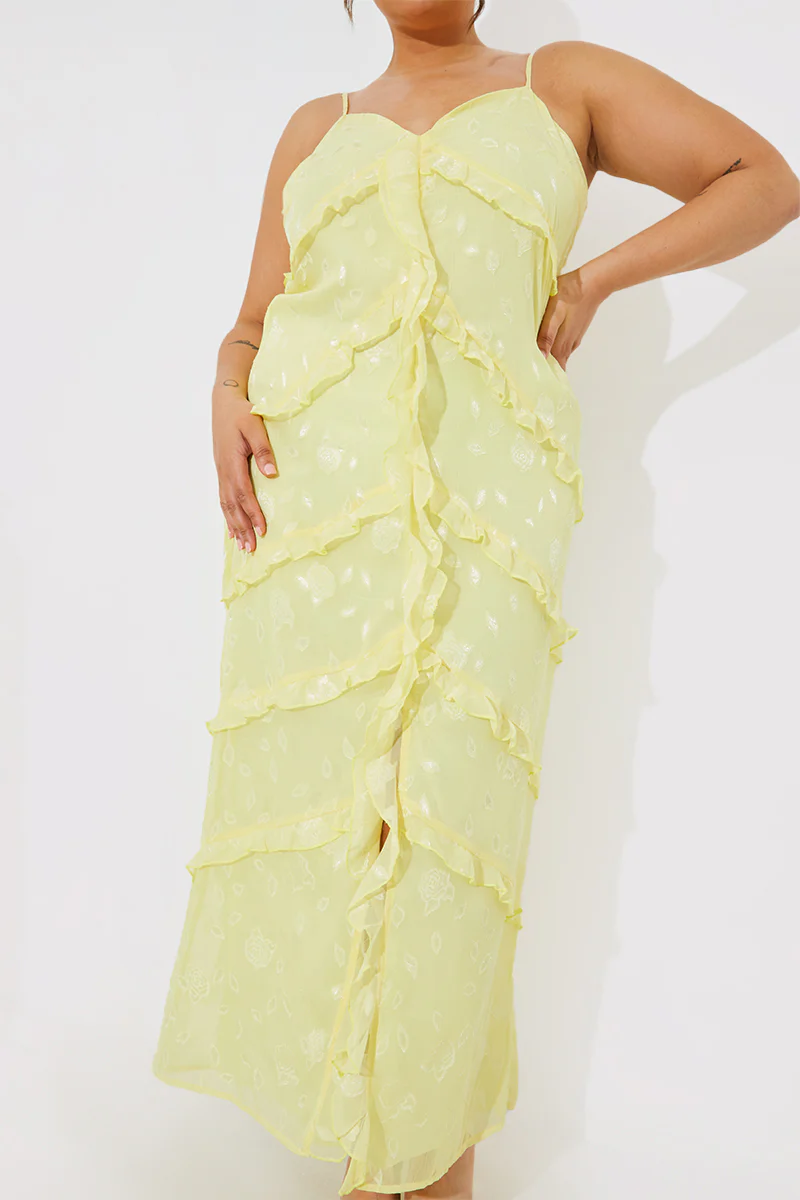 Strappy Floral Jacquard Ruffle Maxi Dress - Image 5