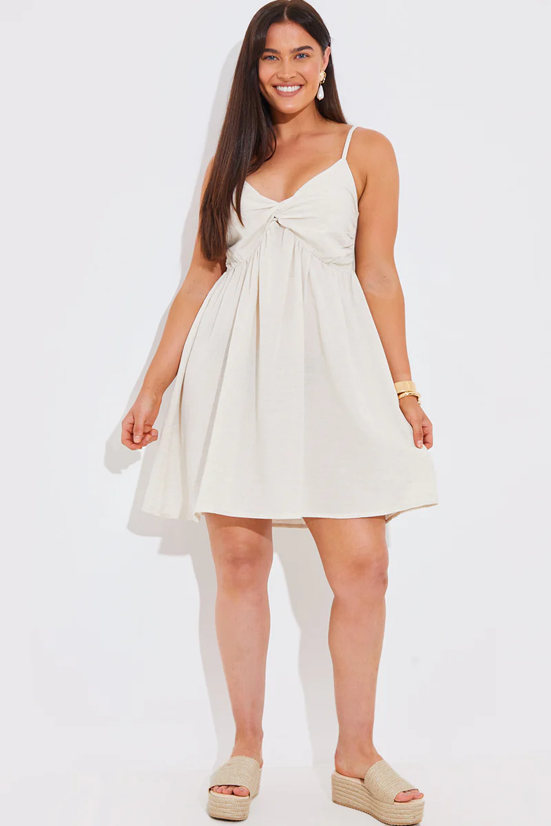 Linen Look Strappy Twist Front Mini Dress - Image 2