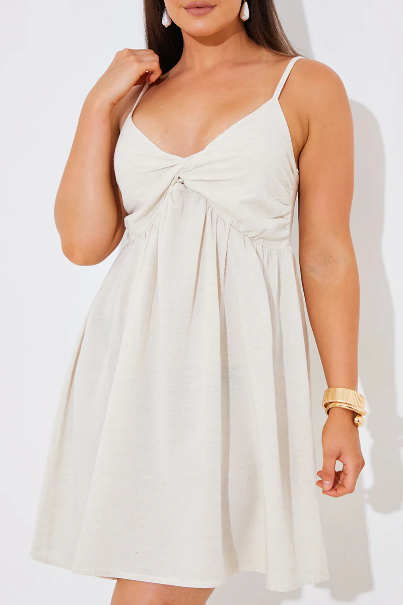 Linen Look Strappy Twist Front Mini Dress - Image 3