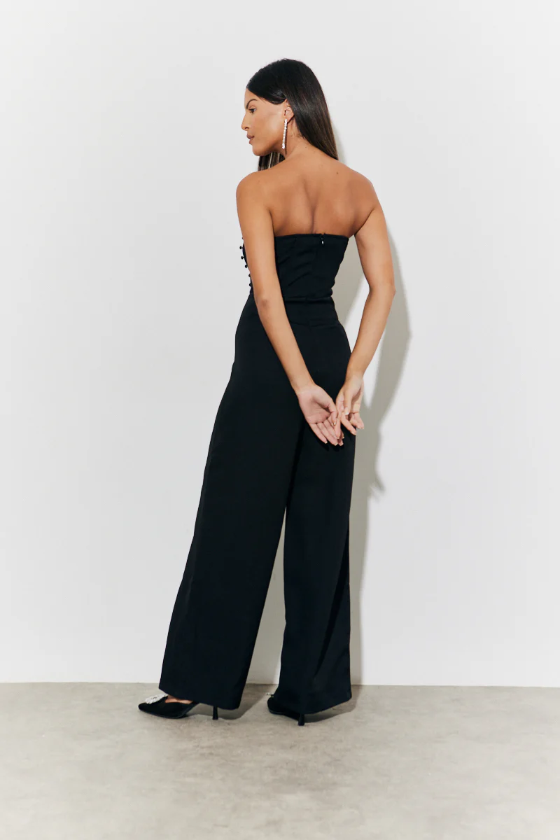 Strappy Wide Leg Button Detail Jumpsuit - Image 3