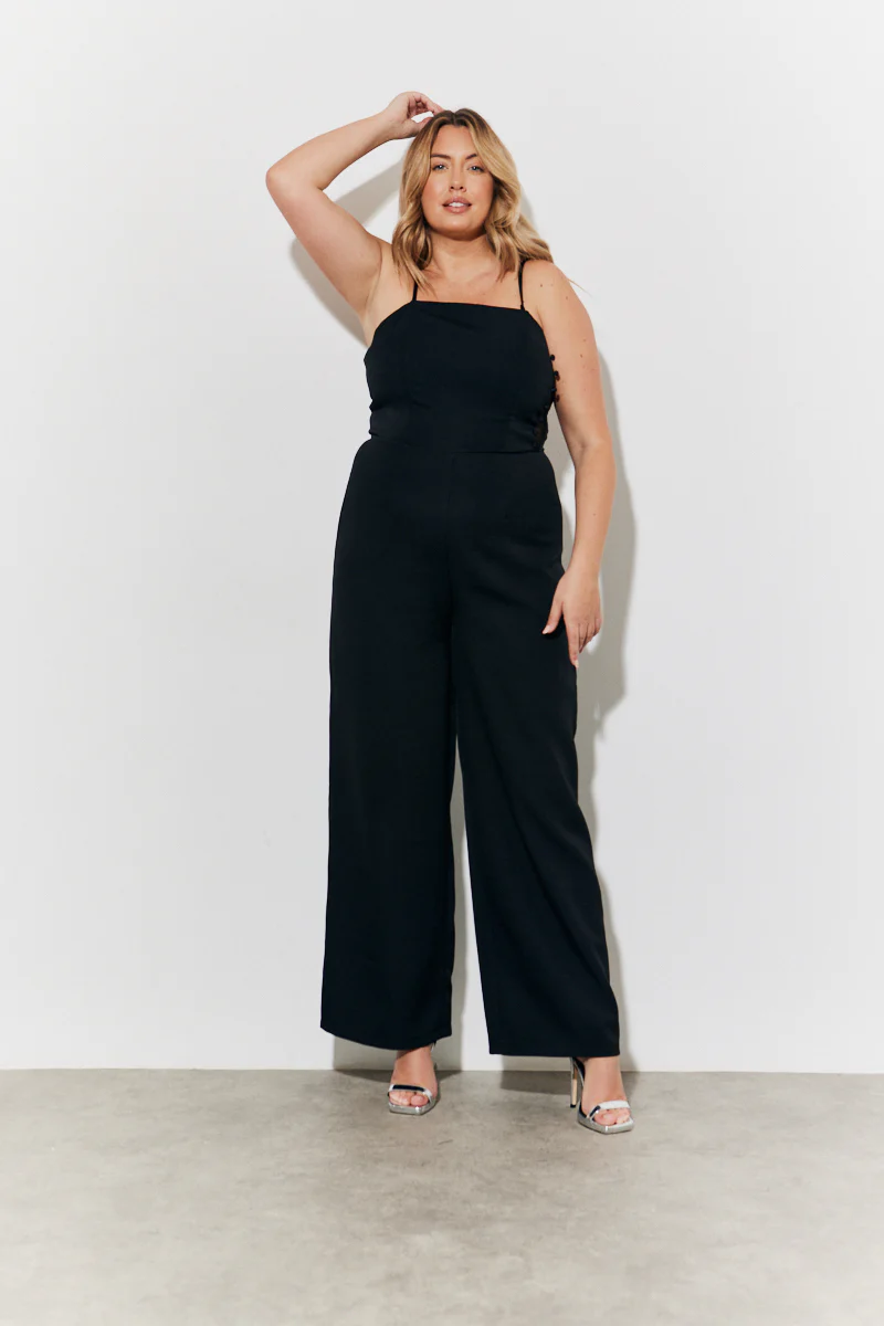 Strappy Wide Leg Button Detail Jumpsuit - Image 5